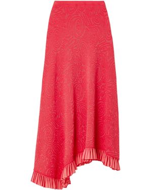 Ulla Johnson Josephine Asymmetric Ruffled Two-Tone Pointelle-Knit Midi Skirt - Red