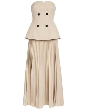 Self-Portrait Layered Double-Breasted Woven Midi Dress - Natural