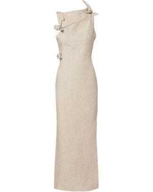 Coperni Floral Appliqué Asymmetrical Dress - Natural