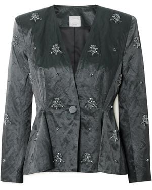 Huishan Zhang Antoine Crystal-Embellished Crinkled Satin-Twill Blazer - Black