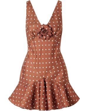 Rodarte Floral-Embellished Polka-Dot Silk-Twill Midi Dress - Brown