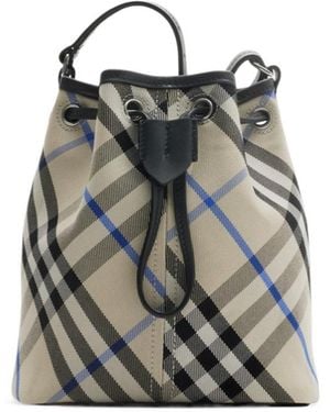 Burberry Mini Checked Drawstring Bucket Bag - Grey