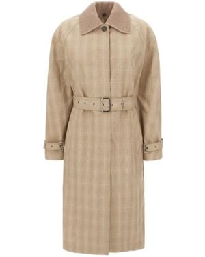 Iceberg Check-Pattern Belted Coat - Natural