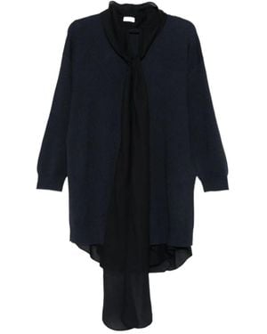 Brunello Cucinelli Ribbed Tie-Neck Dress - Blue