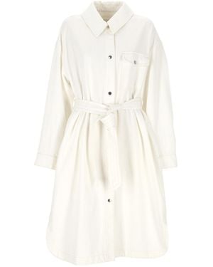 Yves Salomon Belted Shirt Dress - White