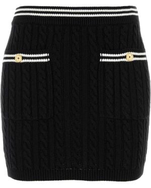 Alessandra Rich Stripe Trim Cable-Knitted Mini Skirt - Black