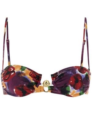 Reina Olga Printed Stretch Nylon Hammond Bikini Top - Red
