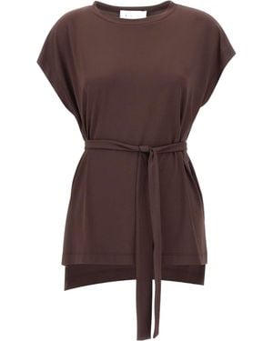 Kaos Belted Cap-Sleeve Top - Brown