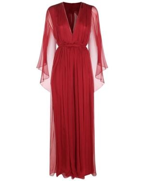 Alberta Ferretti Pleated Cape Maxi Dress - Red