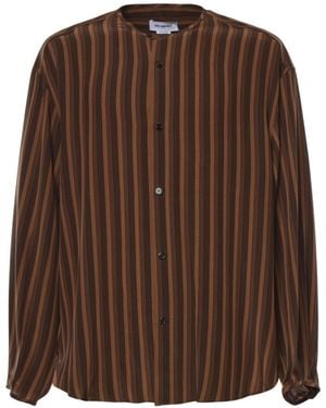 Hed Mayner Stripe Band-Collar Shirt - Brown
