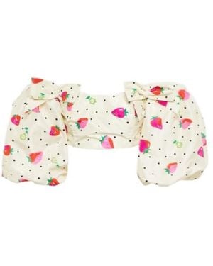 Alessandra Rich Printed Silk Crop Top - White