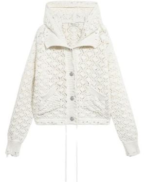 Blumarine Lace-Stitch Hooded Cardigan - White