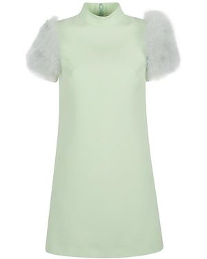 Valentino Feathered-Detail Mini Dress - Green