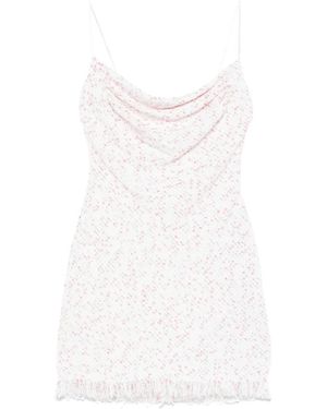 Balmain Frayed Hem Tweed Mini Dress - White
