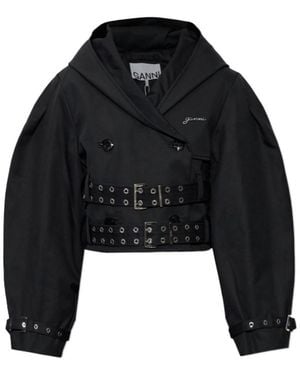 Ganni Logo Plaque Cropped Jacket - Black