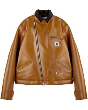 Sacai X Carhartt Wip Leather Jacket - Brown
