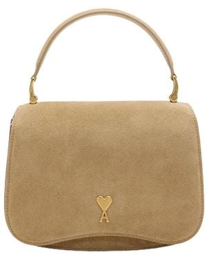 Ami Paris Logo Plaque Top Handle Bag - Natural