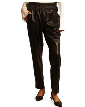 Golden Goose Leather Straight-Leg Cropped Trousers - Black