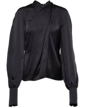 Safiyaa Kaja Cross-Over Satin Blouse - Blue