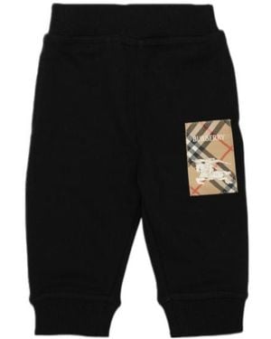 Burberry Check Label Cotton Jogging Pants - Black