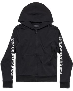Balenciaga Logo-Print Zip-Up Hoodie - Blue