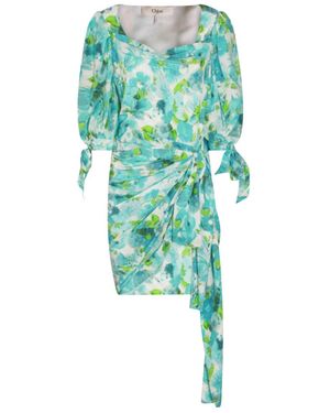 Chloé Chloé Ruched Floral Asymmetric Dress - Green
