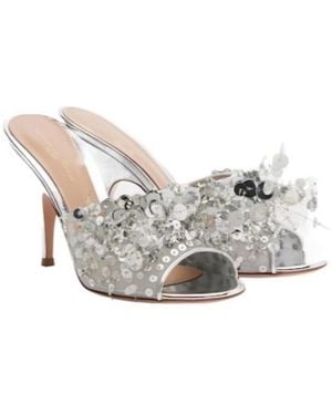 Gianvito Rossi Sequined Mesh Mules - White