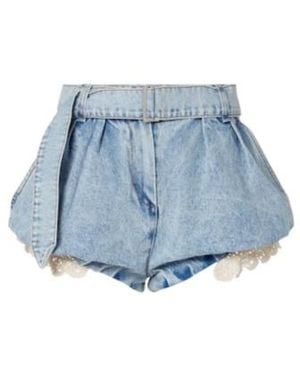 Magda Butrym Crochet-Trimmed Denim Shorts - Blue