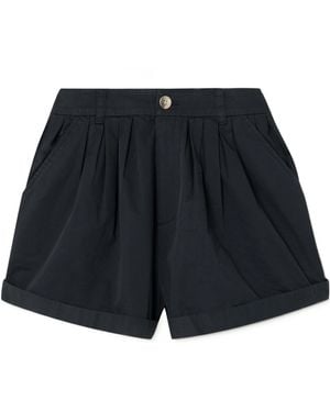 Doen Pleated Organic Cotton-Poplin Shorts - Blue