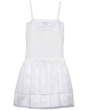 Prada Linen Embroidered Mini Dress - White