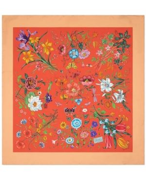 Gucci Floral Printed Square Scarf - Orange