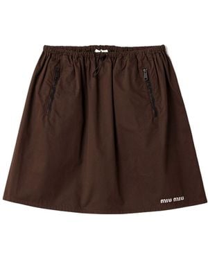 Miu Miu Washed Gabardine Skirt - Brown