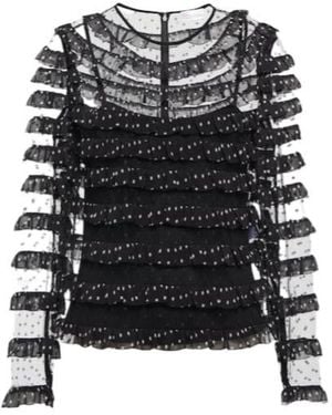 RED Valentino Point D'Esprit Tulle And Georgette Blouse - Black