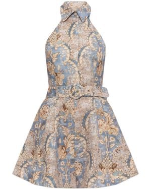 Zimmermann Floral Printed Belted Backless Mini Dress - White
