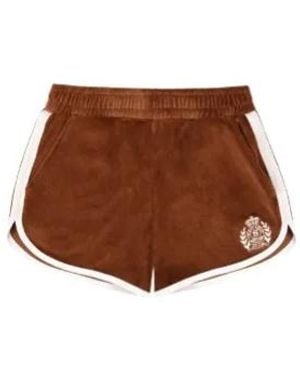 Sporty & Rich Ny Crest Contrasting Trims Logo Track Shorts - Brown