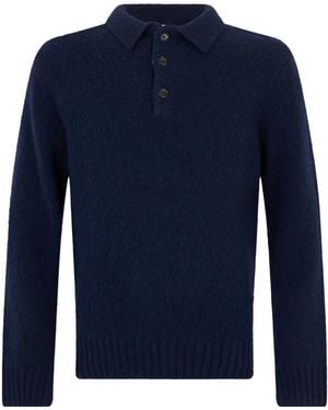 Aspesi Long-Sleeved Polo Collar Sweater - Blue