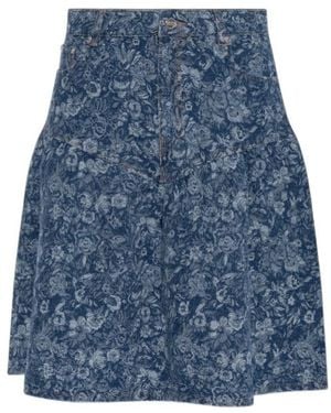 Ganni Floral-Print Flared Skirt - Blue