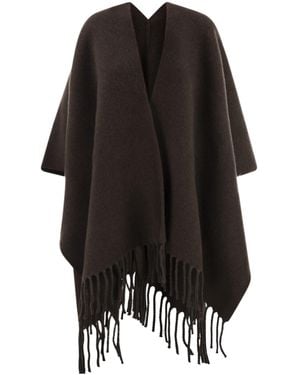 Brunello Cucinelli Fringed-Edge Knitted Cape - Black