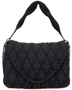 DIESEL Large Charm-D Shoulder Bag - Black