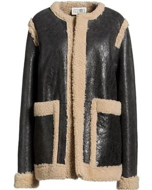MM6 by Maison Margiela Casual Color-Block Leather Jacket - Black