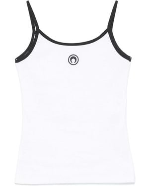 Marine Serre Contrast Trim Moon Logo Ribbed Tank Top - White