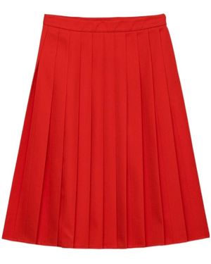 Prada Gabardine Pleated Midi Skirt - Red
