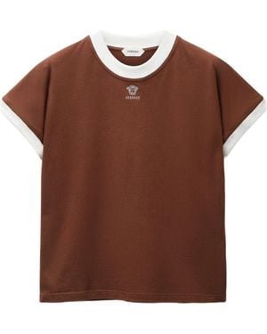 Versace Embroidered-Logo Stretch Cotton-Jersey Slim T-Shirt - Brown