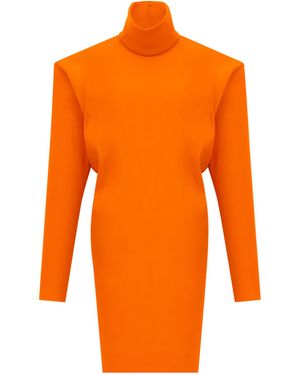 Saint Laurent High Neck Long-Sleeved Boxy Dress - Orange