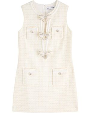 Self-Portrait Bow-Embellished Bouclé Mini Dress - Natural