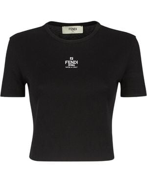 Fendi Logo Cotton T-Shirt - Black