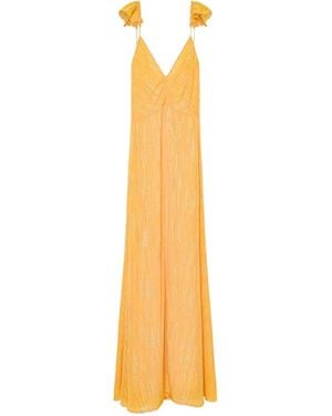 forte_forte Ruched V-Neck Long Dress - Metallic