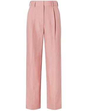 Blazé Milano Sun Fox Pleated Linen Straight-Leg Trousers - Pink