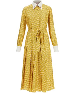 Valentino Toute La V Tied Waist Long-Sleeved Dress - Yellow