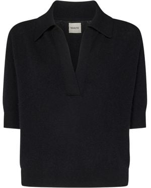 KHAITE Jo Knitted Polo Top - Black